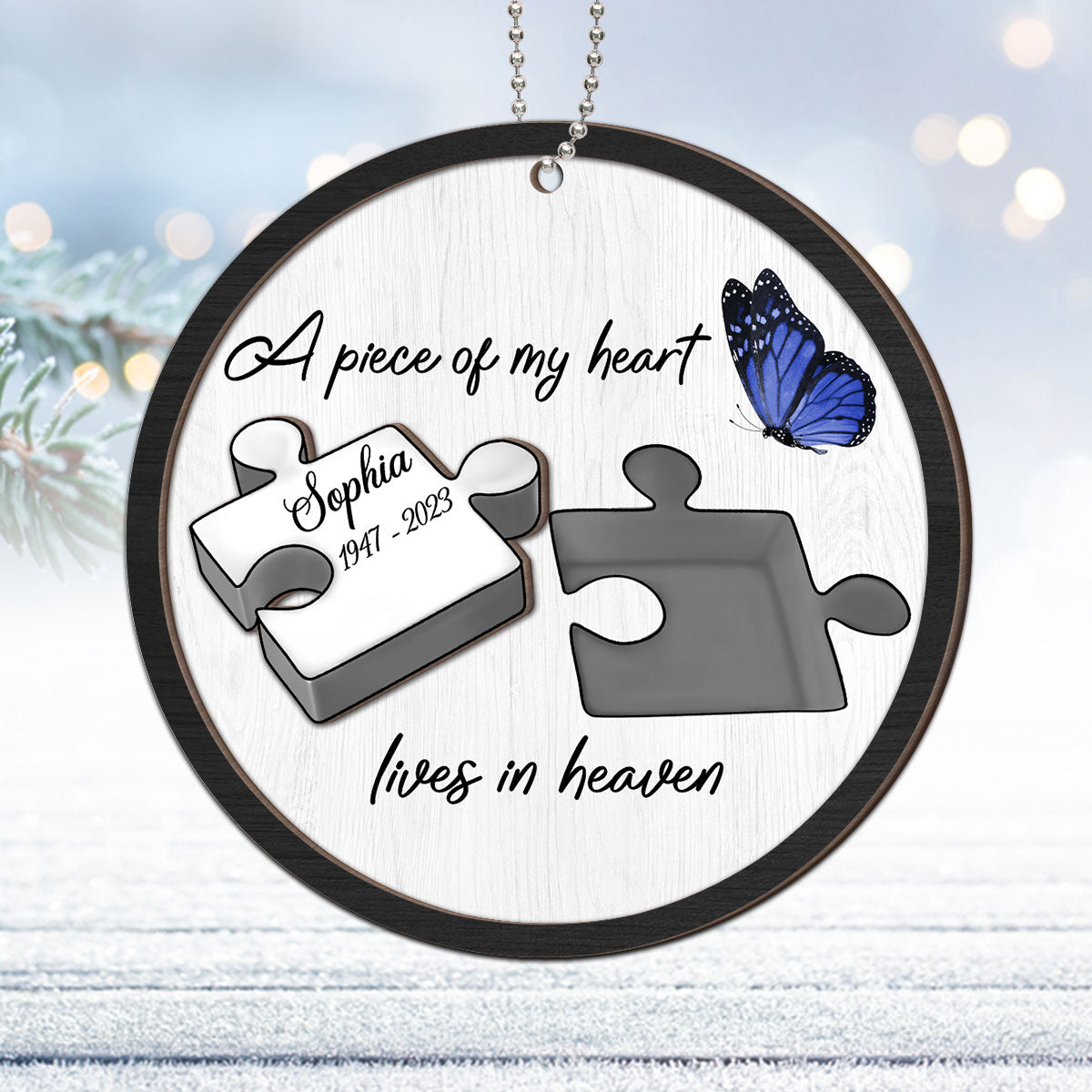 A Piece Of My Heart Lives In Heaven Memorial Personalized 2-Layer Wooden Ornament