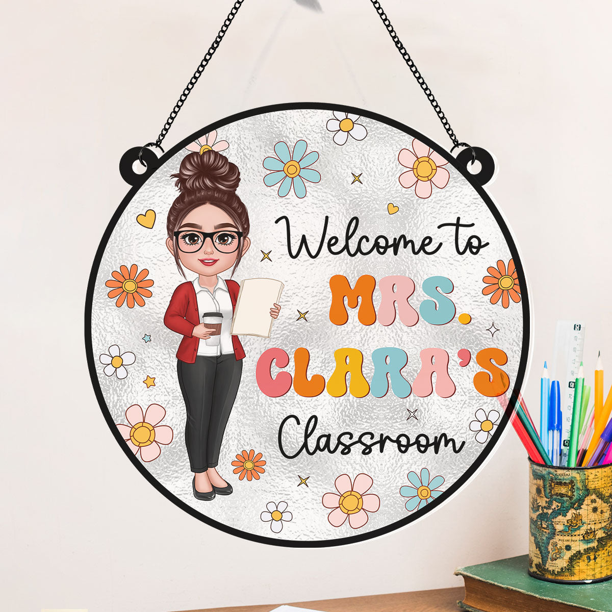 Teacher Flowers Welcome To Classroom Personalized Acrylic Suncatcher