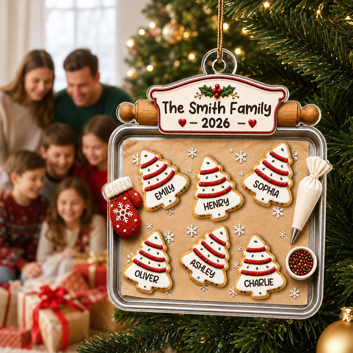 Christmas Tree Cakes Tray Custom Family Names - Personalized Acrylic Ornament - Christmas Gift For Family