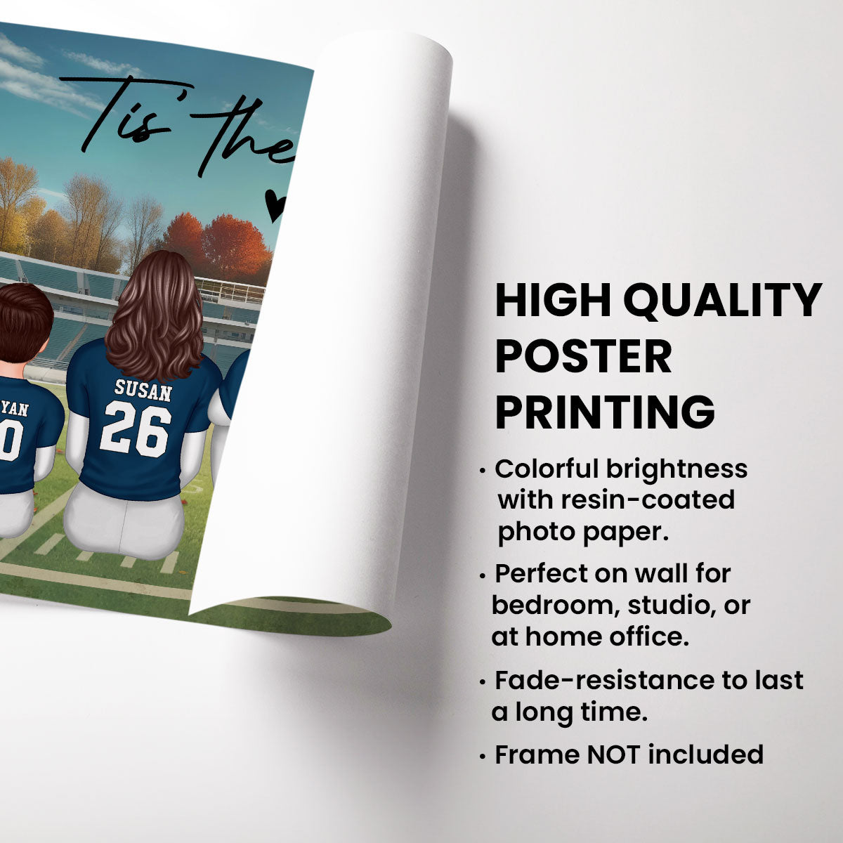 Fall Season Football Family Sitting Back View Personalized Poster, Meaningful Father's Day Gift for Dad, Gift for Husband