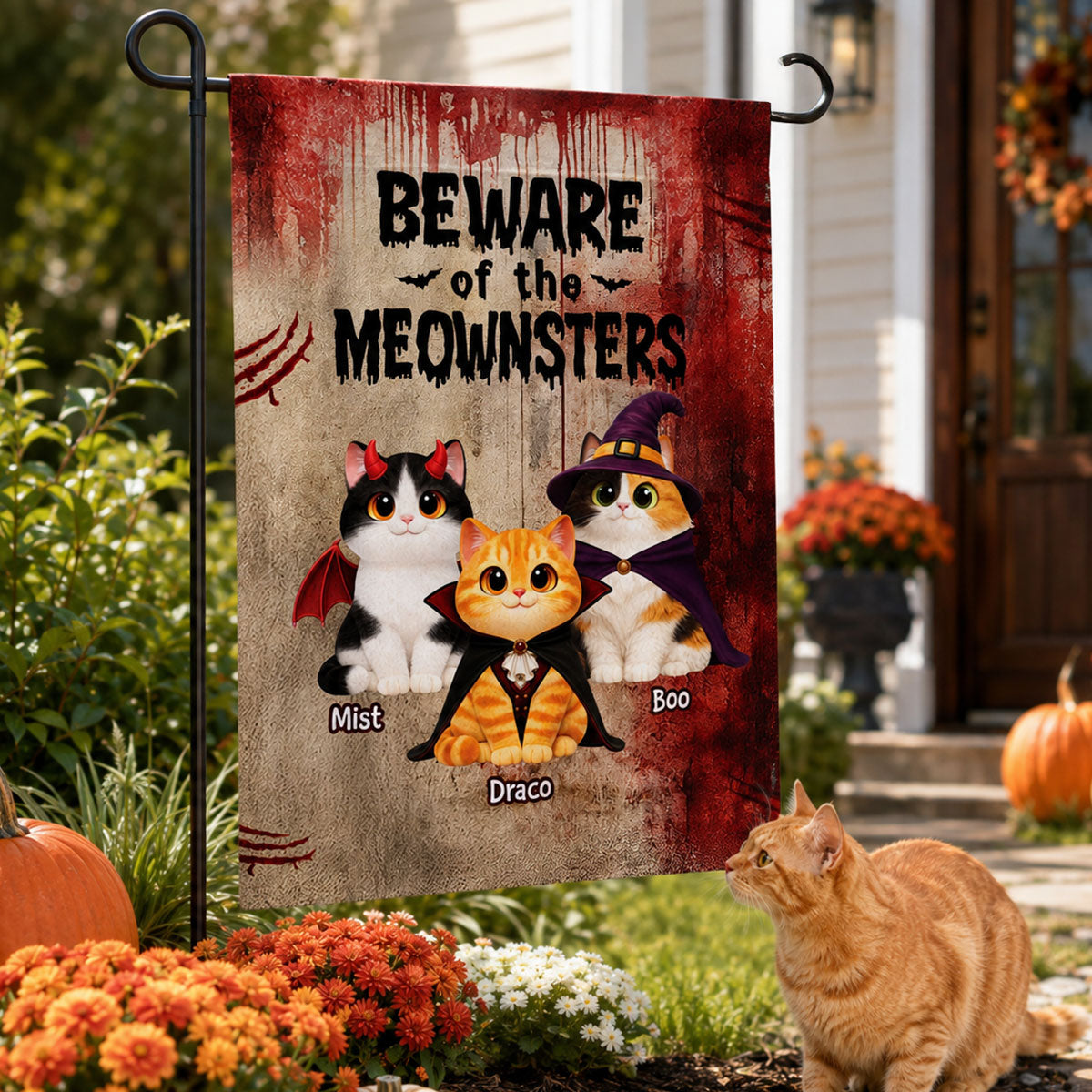 Halloween Horror Theme Beware Of Little Meownsters Cats - Personalized Garden Flag - Halloween Decor For Cat Lovers