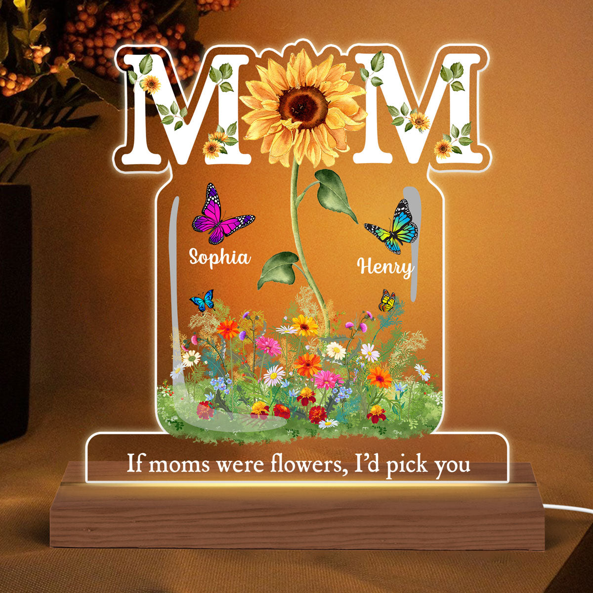 Mom Is Sunflower Flower Vase Personalized Custom Shape Led Night Light