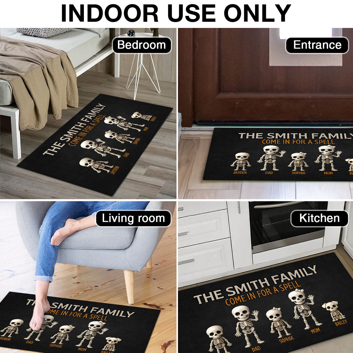 3D Effect Halloween Spooky Funny Skeleton Family - Personalized Doormat