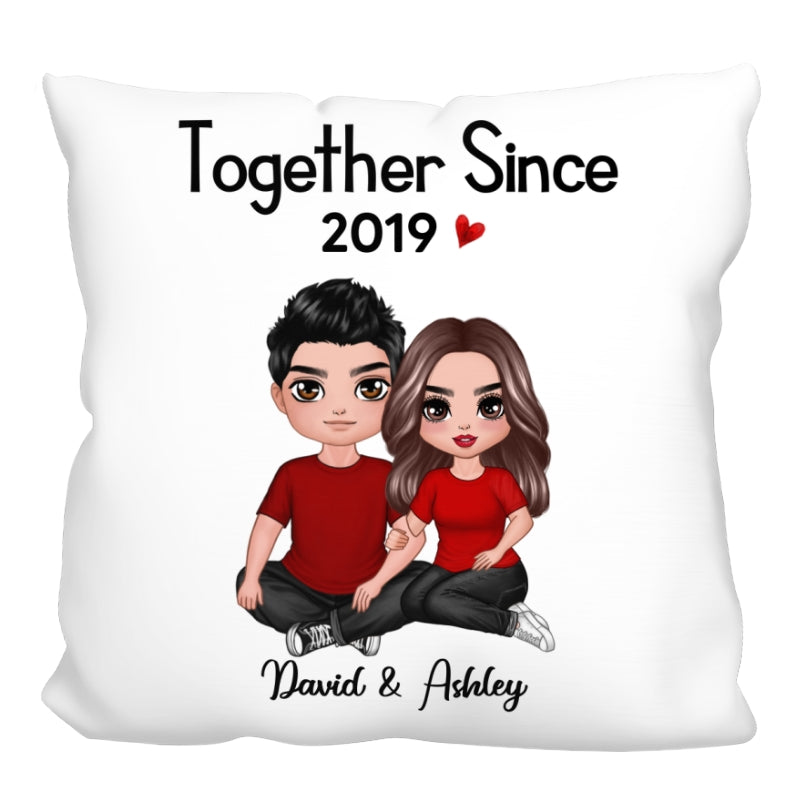 Embracing Doll Couple Sitting Gift For Him For Her Personalized Pillow (Insert Included)