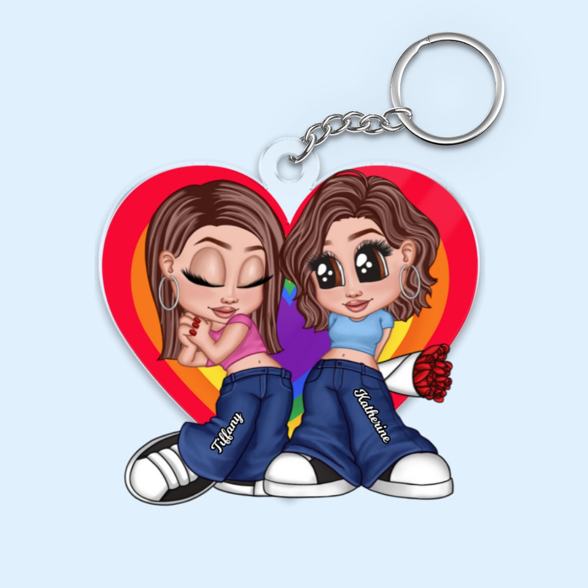 LGBT Y2K Couple Heart Personalized Acrylic Keychain, Pride Month Gift For Couple, For Him, For Her