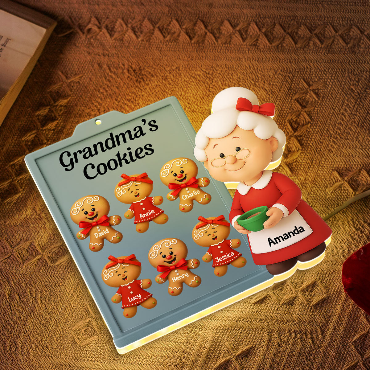 3D Effect Christmas Grandma Cookies Custom Grandkids Names - Personalized Light Box