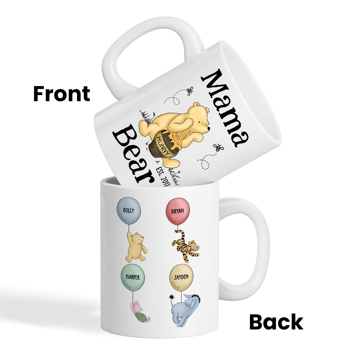 Mama Bear Est. Cute Characters With Balloon Mother‘s Day Gift For Mom Grandma Auntie Personalized Mug