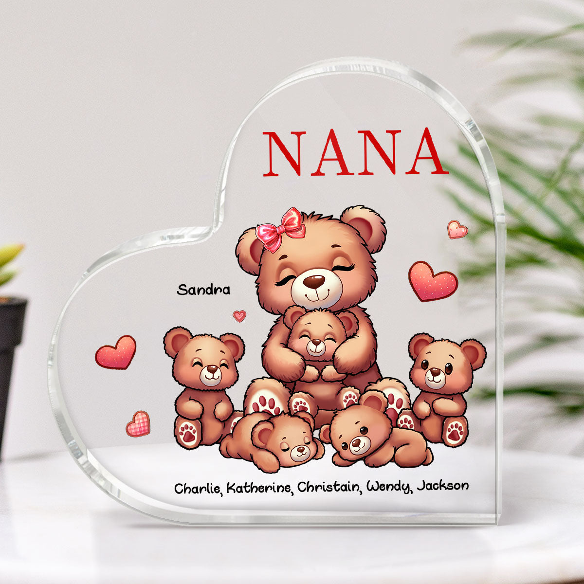 Cute Grandma Mom Bears Personalized Acrylic Heart Plaque