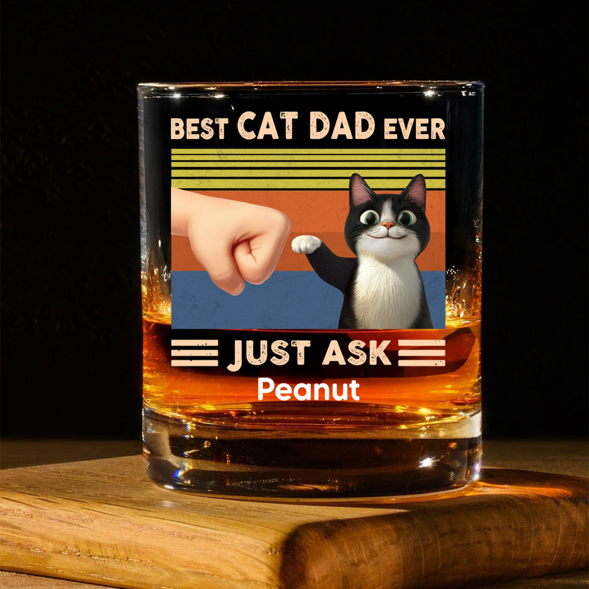 Best Cat Dad Cute Cartoon Cats Personalized Whiskey Glass, Father's Day Gift for Cat Dads