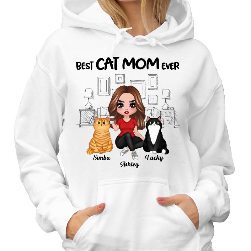 Outline Background In House Best Cat Mom Ever Personalized Shirt