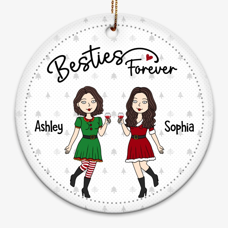 Standing Funny Besties Christmas Personalized Circle Ornament