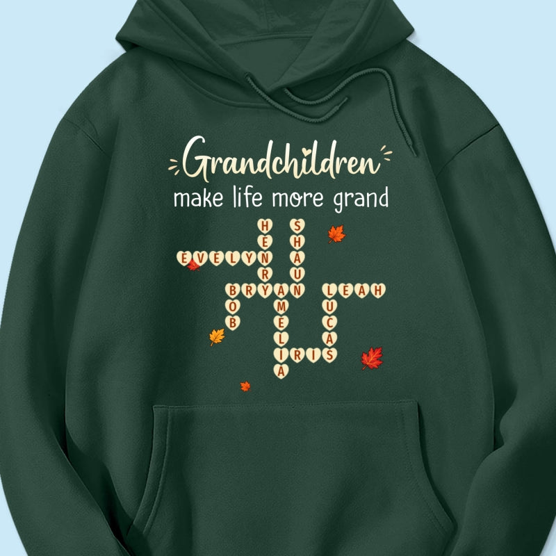 Grandkids Make Life Grand Crossword Puzzle Art - Personalized Shirt - Fall Season Cozy Gift For Grandma