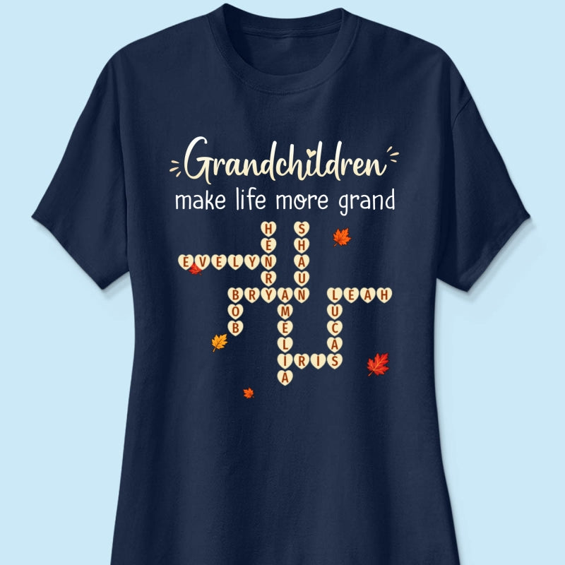 Grandkids Make Life Grand Crossword Puzzle Art - Personalized Shirt - Fall Season Cozy Gift For Grandma