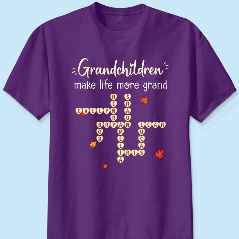 Grandkids Make Life Grand Crossword Puzzle Art - Personalized Shirt - Fall Season Cozy Gift For Grandma
