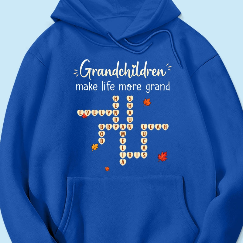 Grandkids Make Life Grand Crossword Puzzle Art - Personalized Shirt - Fall Season Cozy Gift For Grandma