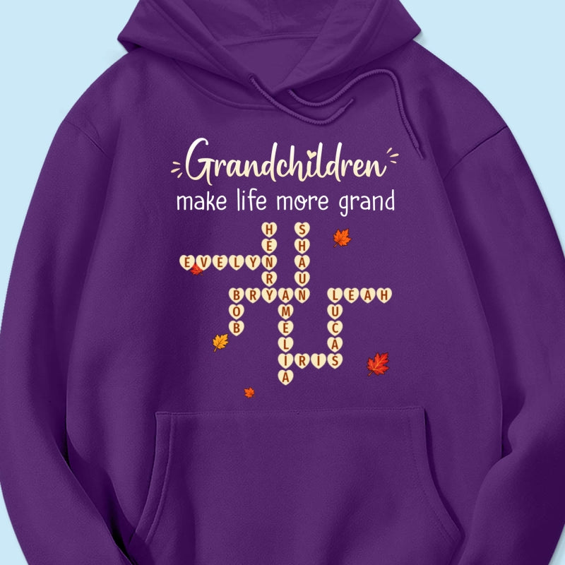 Grandkids Make Life Grand Crossword Puzzle Art - Personalized Shirt - Fall Season Cozy Gift For Grandma