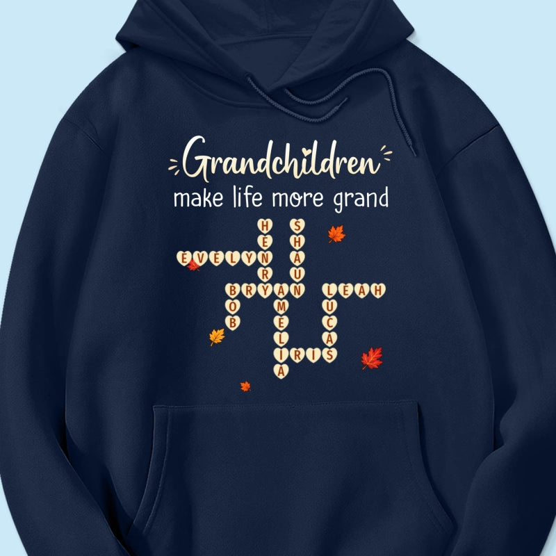 Grandkids Make Life Grand Crossword Puzzle Art - Personalized Shirt - Fall Season Cozy Gift For Grandma