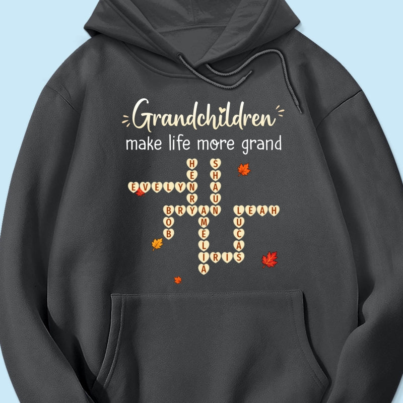 Grandkids Make Life Grand Crossword Puzzle Art - Personalized Shirt - Fall Season Cozy Gift For Grandma