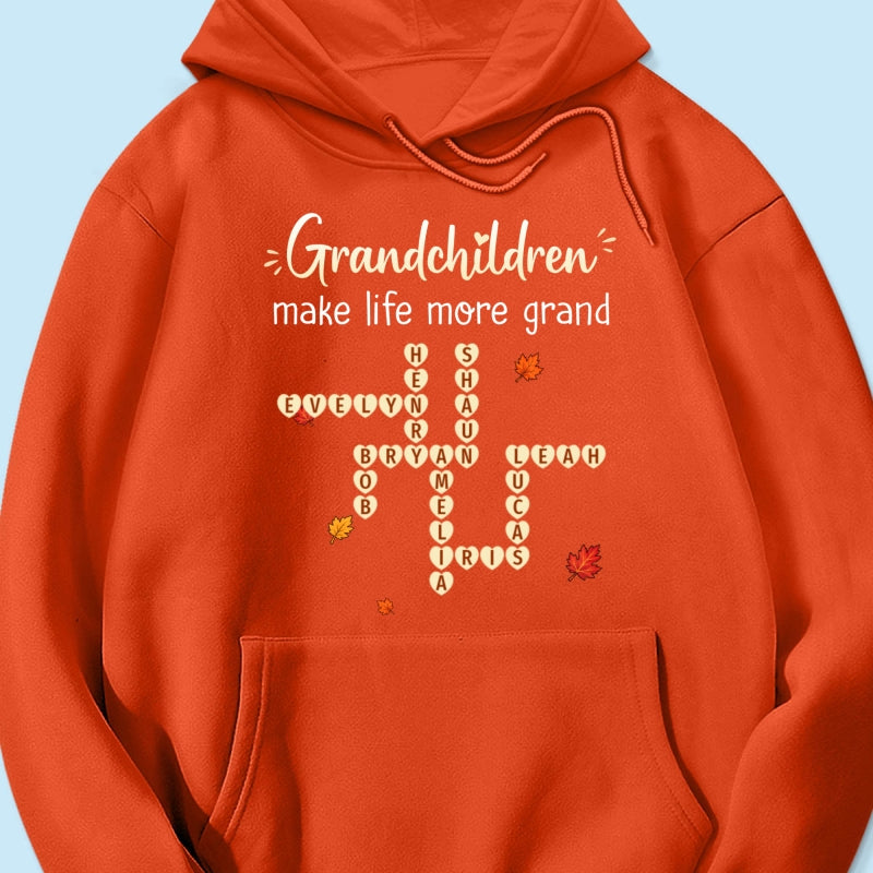 Grandkids Make Life Grand Crossword Puzzle Art - Personalized Shirt - Fall Season Cozy Gift For Grandma