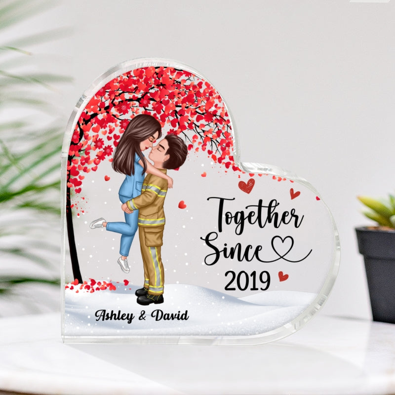 Couple Under Tree Valentine‘s Day Gifts by Occupation Gift For Her Gift For Him Firefighter, Nurse, Police Officer Personalized Heart Acrylic Block Plaque