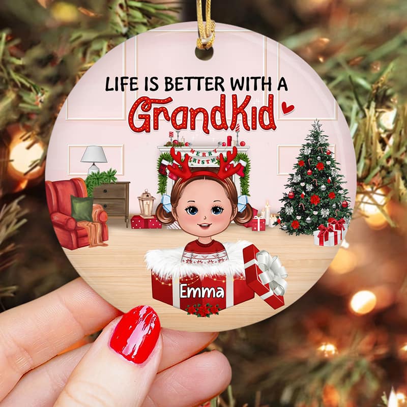 Kids Inside Christmas Box Personalized Circle Ornament