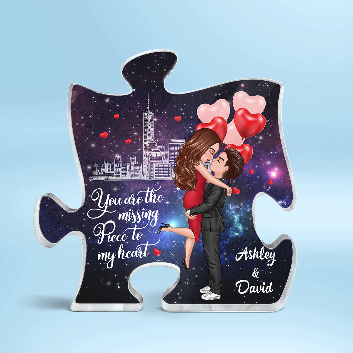 Couple Missing Piece Galaxy Background Personalized Acrylic Puzzle Plaque