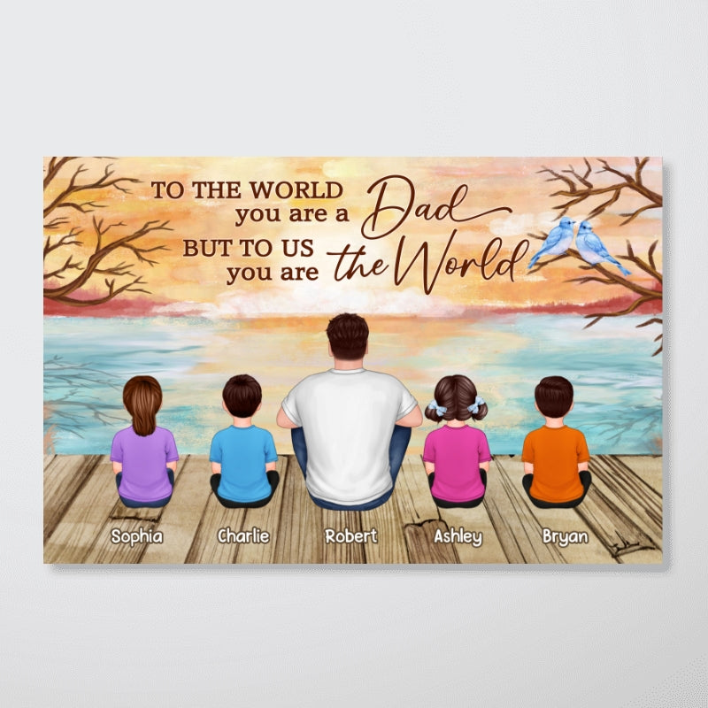 Lake View Dad Grandpa We Love You Back View Dad And Kids Dogs Cats Sitting Personalized Horizontal Poster