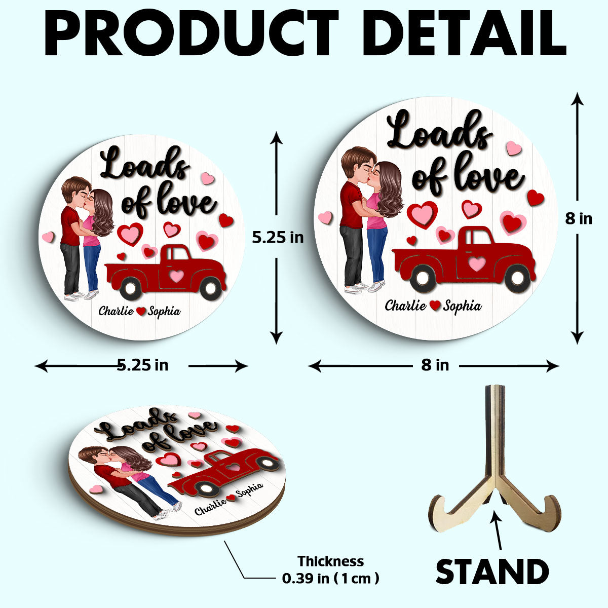 Couple Kissing Truck Loads Of Love  Gift Personalized 2-layer Wooden Plaque