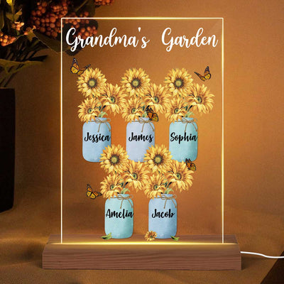 Grandma Garden Sunflower Personalized Plaque LED Night Light, Acrylic LED Lamp, Gift For Grandma