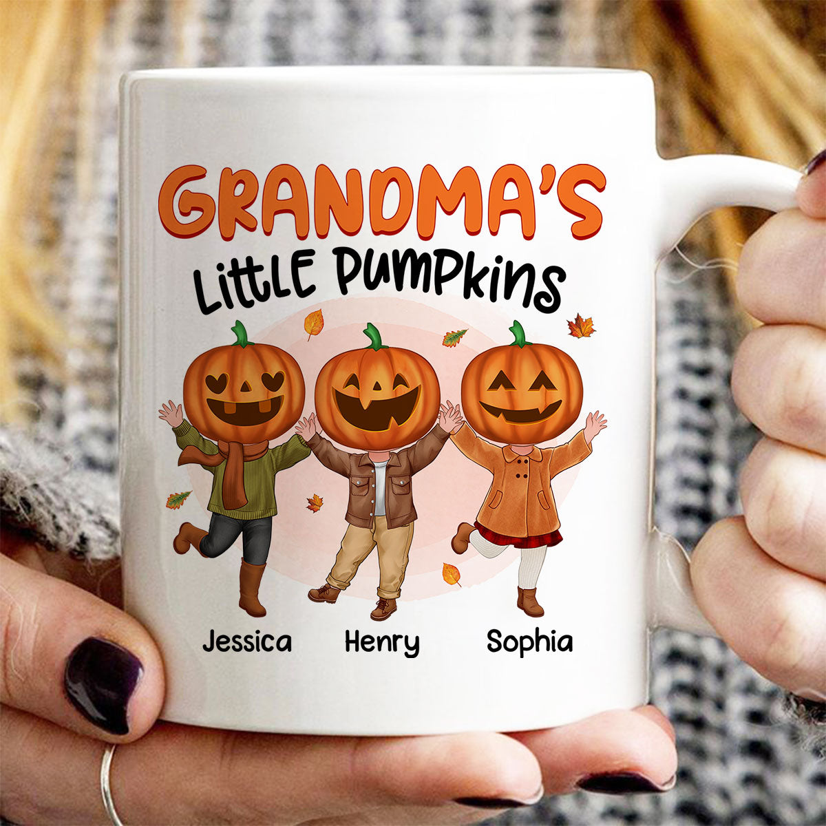 Grandma‘s Little Pumpkins Happy Kids With Pumpkin Head Personalized Fall Season Mug