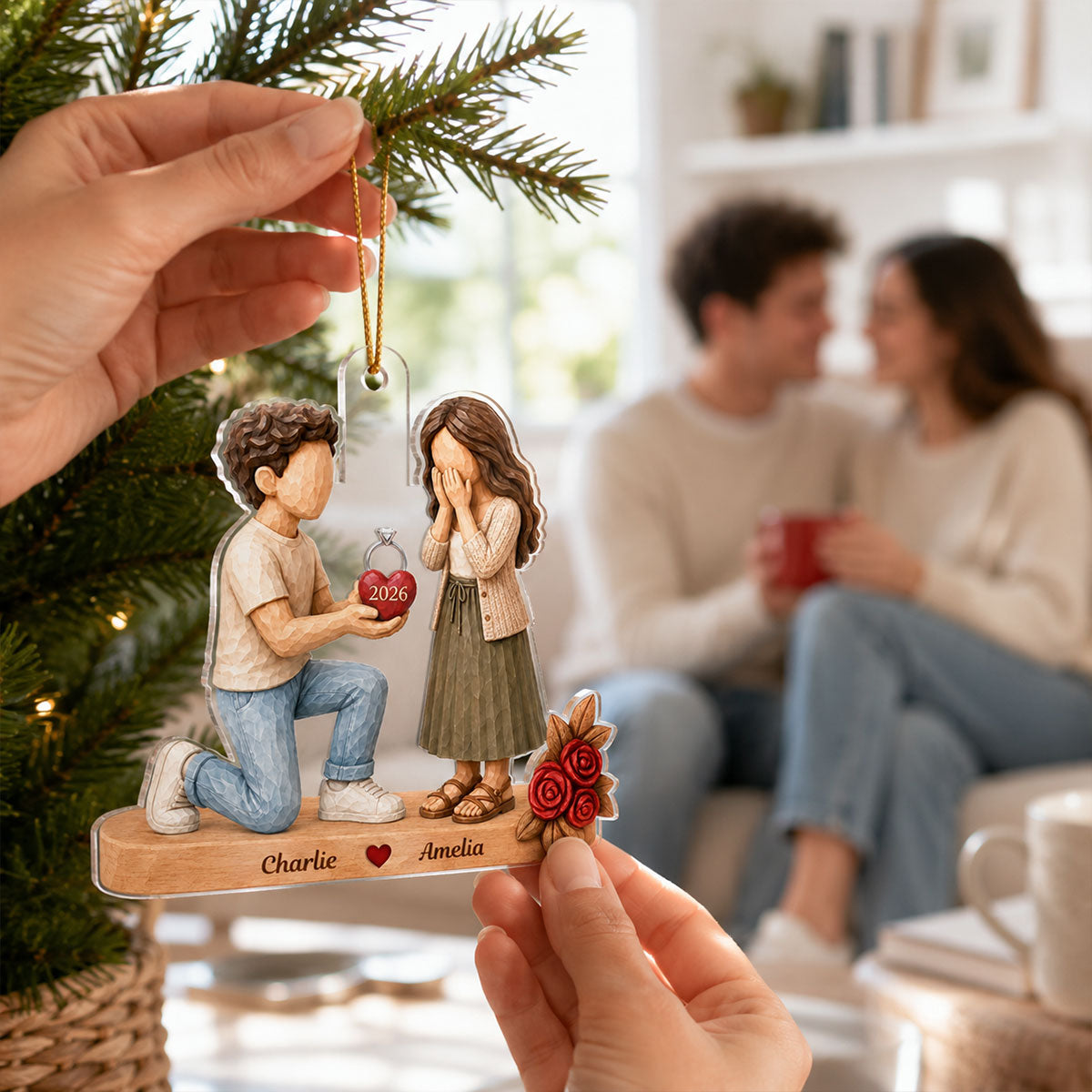 Couple Marriage Proposal Custom Photo - Personalized Acrylic Ornament - Christmas Gift For Couple