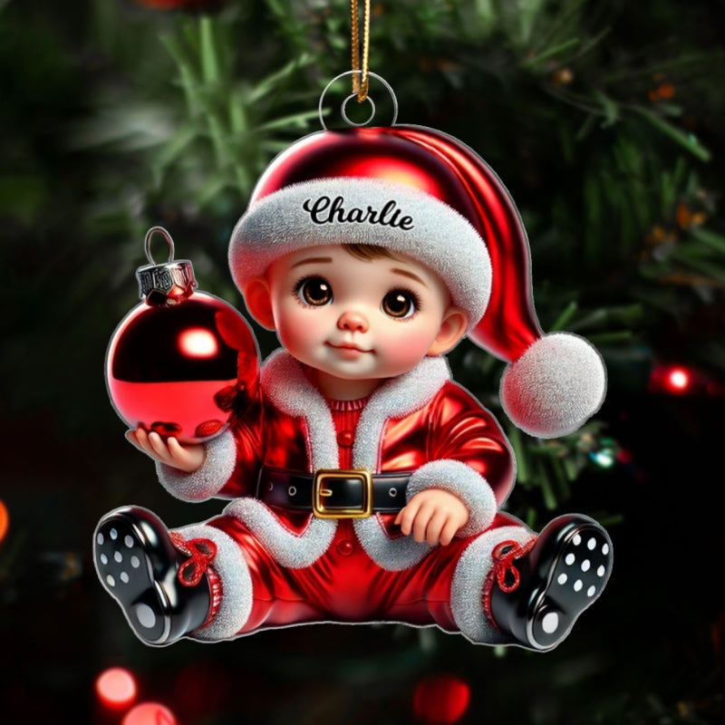 Baby In Santa Costume Personalized 2D Flat Acrylic Ornament, Christmas Gift for New Mom, New Dad, Baby Keepsake