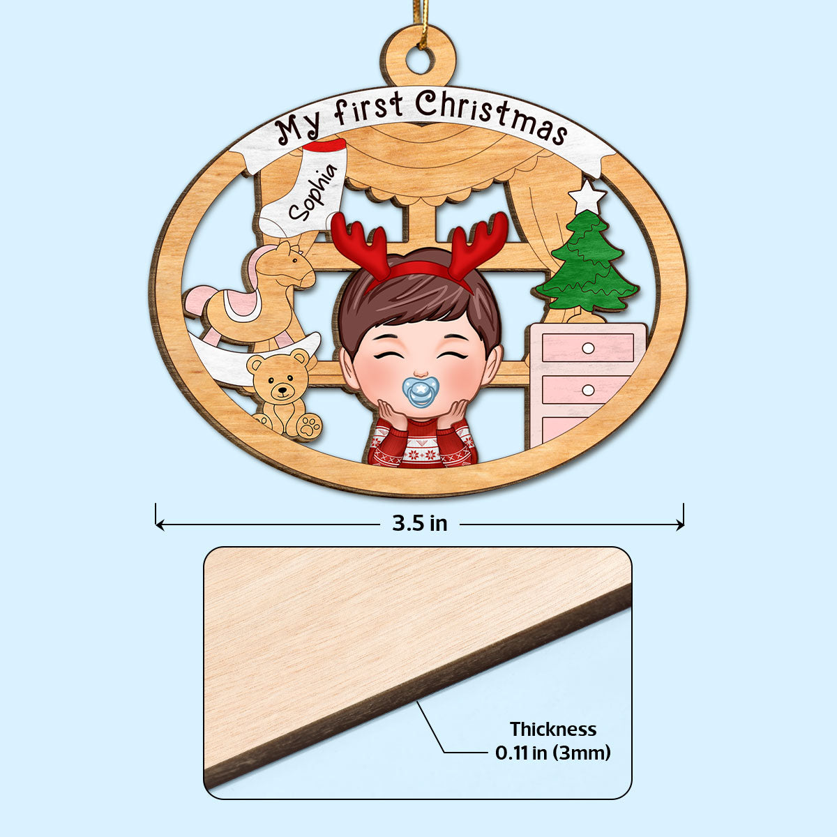 Baby Girl or Boy Baby's First Christmas Personalized Wooden Ornament