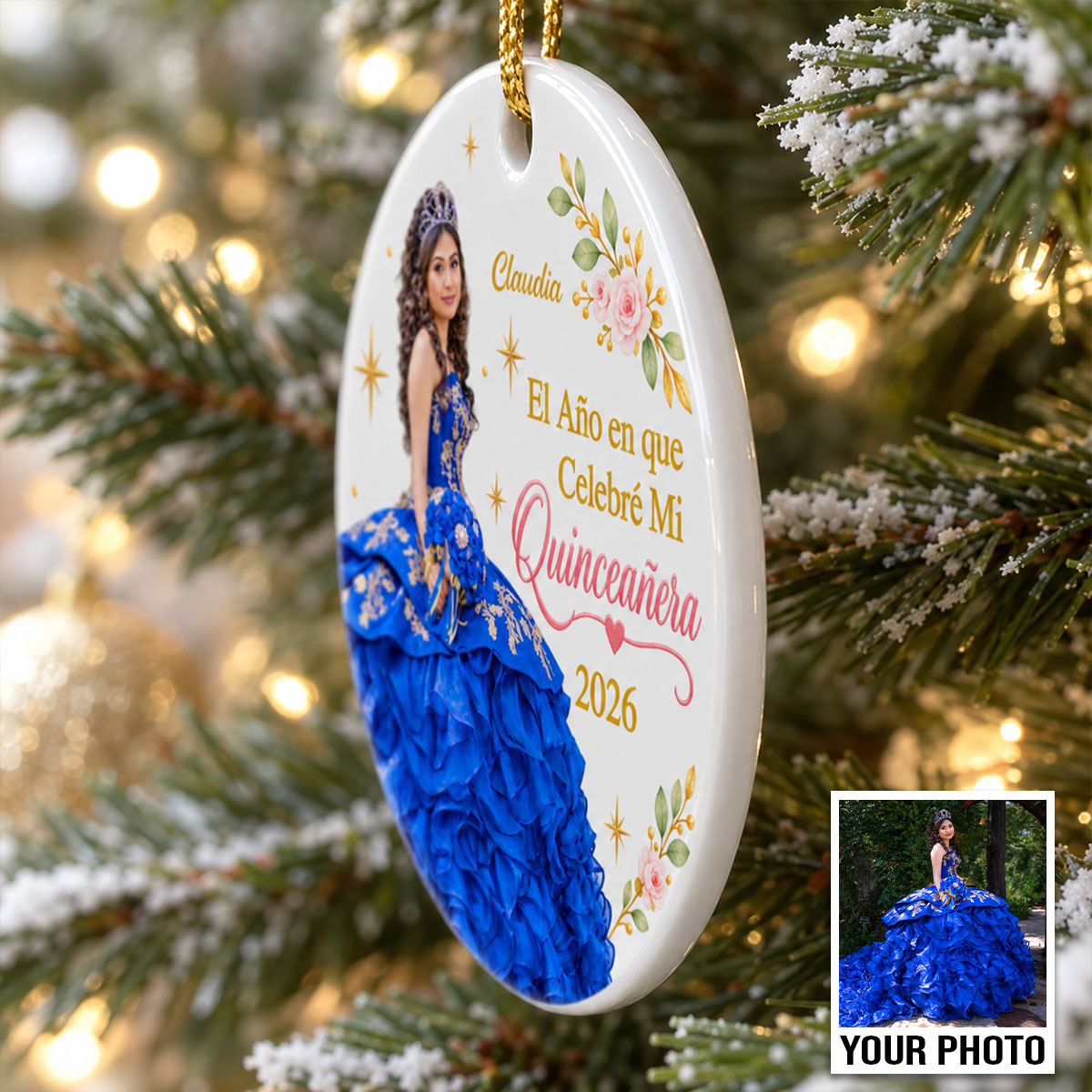 The Year I Celebrated My Quinceañera Custom Photo Upload - Personalized Ceramic Ornament - Hispanic Latina Quinceañera Keepsake