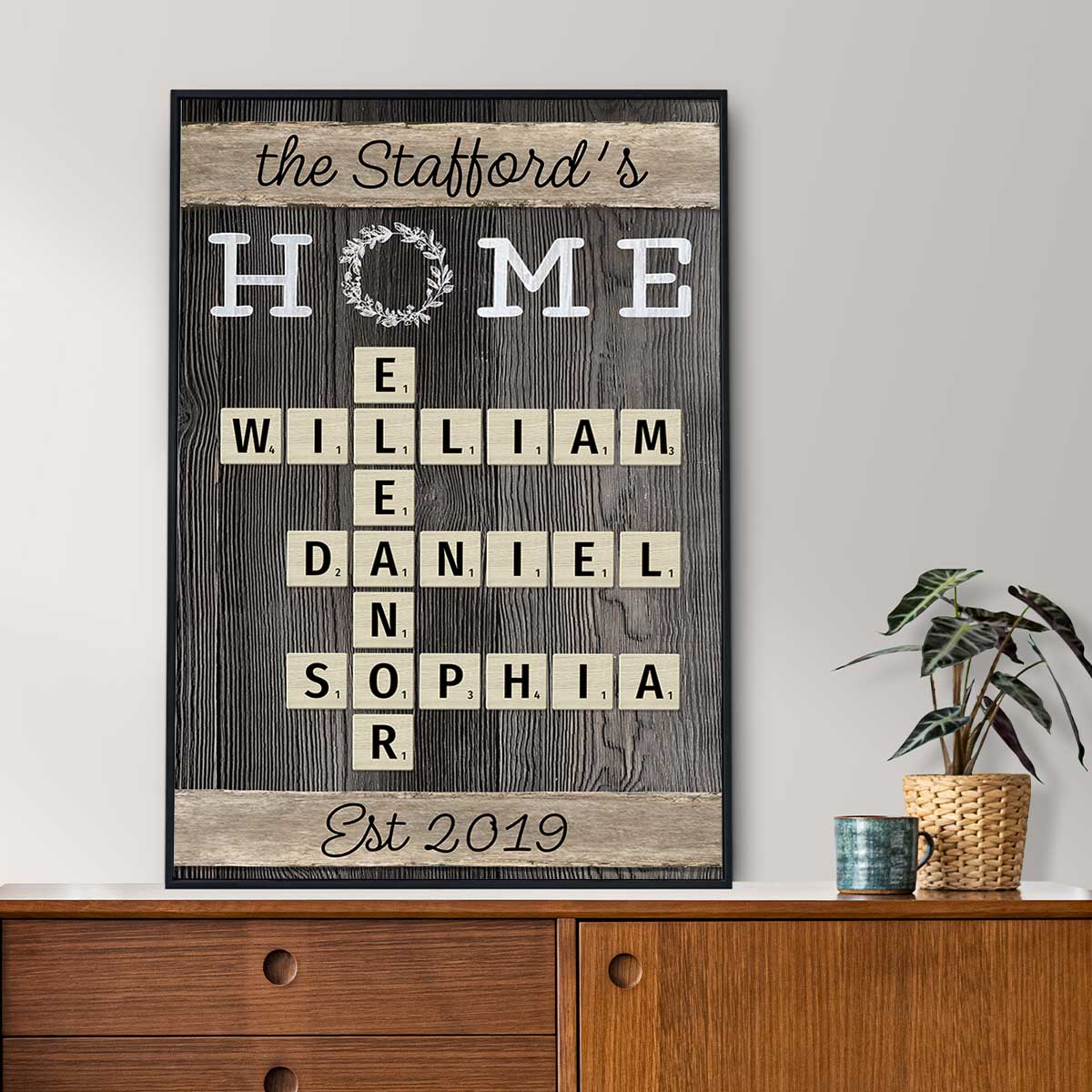 Personalized Family Name "Home" Poster, Crossword Puzzle Art, Family Decor