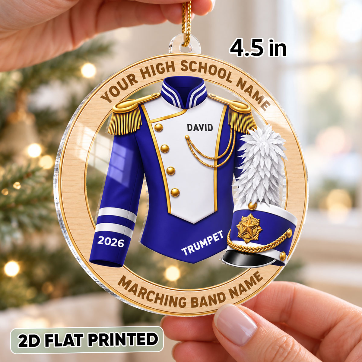 Custom Marching Band Uniform Trombone - Personalized Acrylic Ornament - High School Band Instrument Senior Gift, Christmas Gift for Daughter, Son