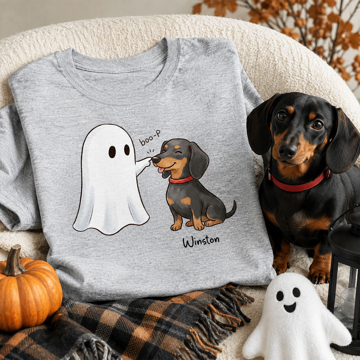 Halloween Dog Ghost - Personalized Shirt - Funny Ghost Booping Dog Tee, Gift for Dog Moms, Dog Dads