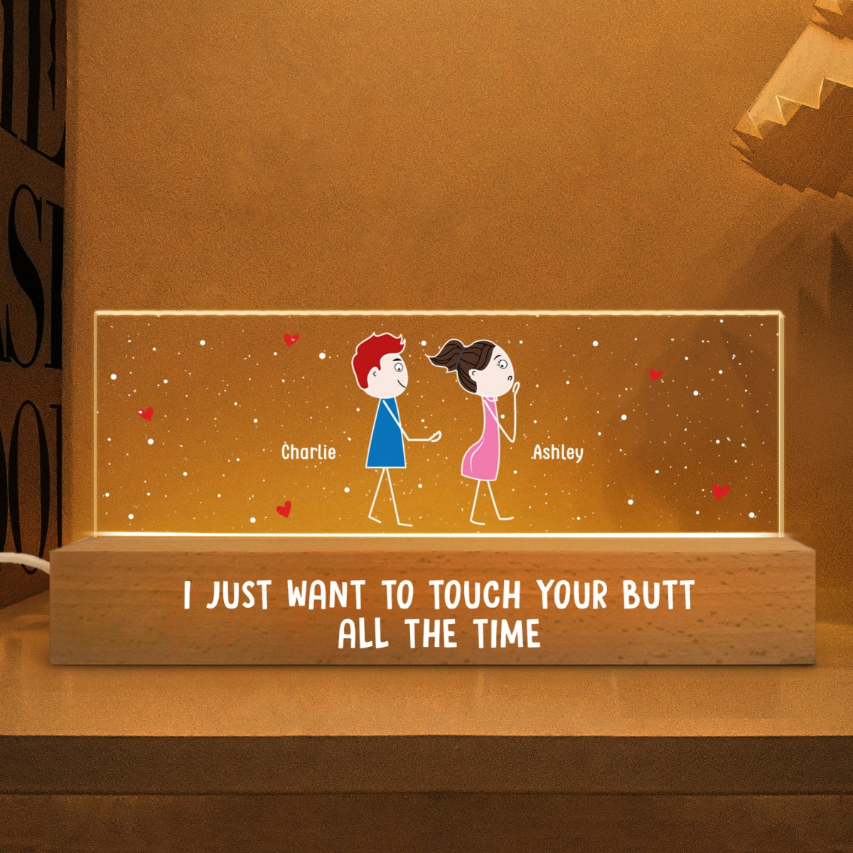 Funny Couple Touch Your Butt All The Time Personalized Acrylic Block LED Night Light,  Gift, Anniversary Gift For Him, For Her