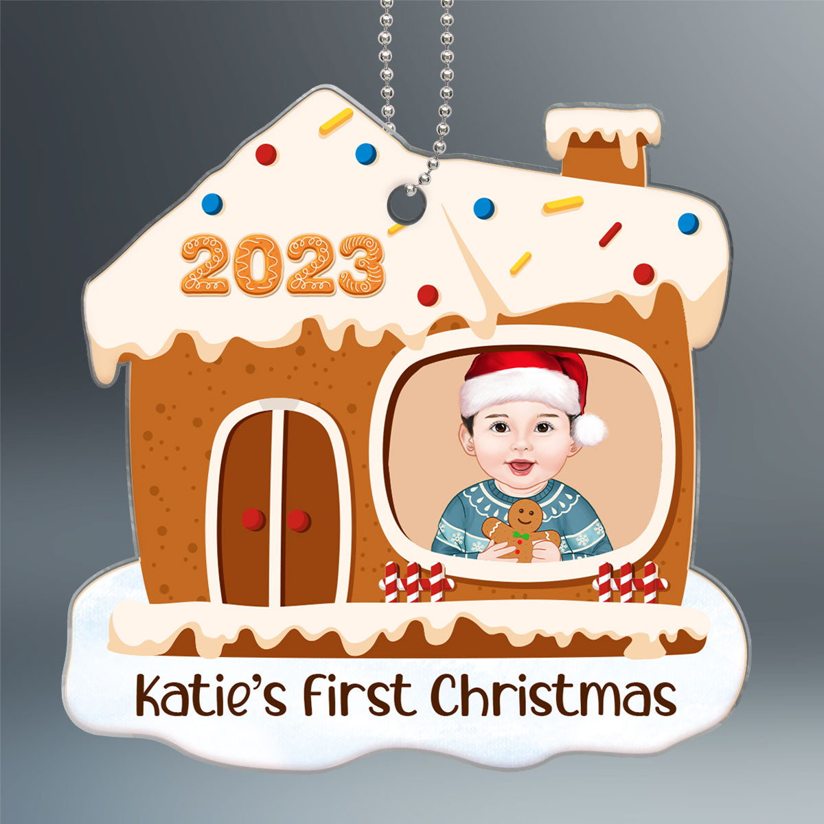 Baby First Christmas Gingerbread House Personalized Acrylic Ornament