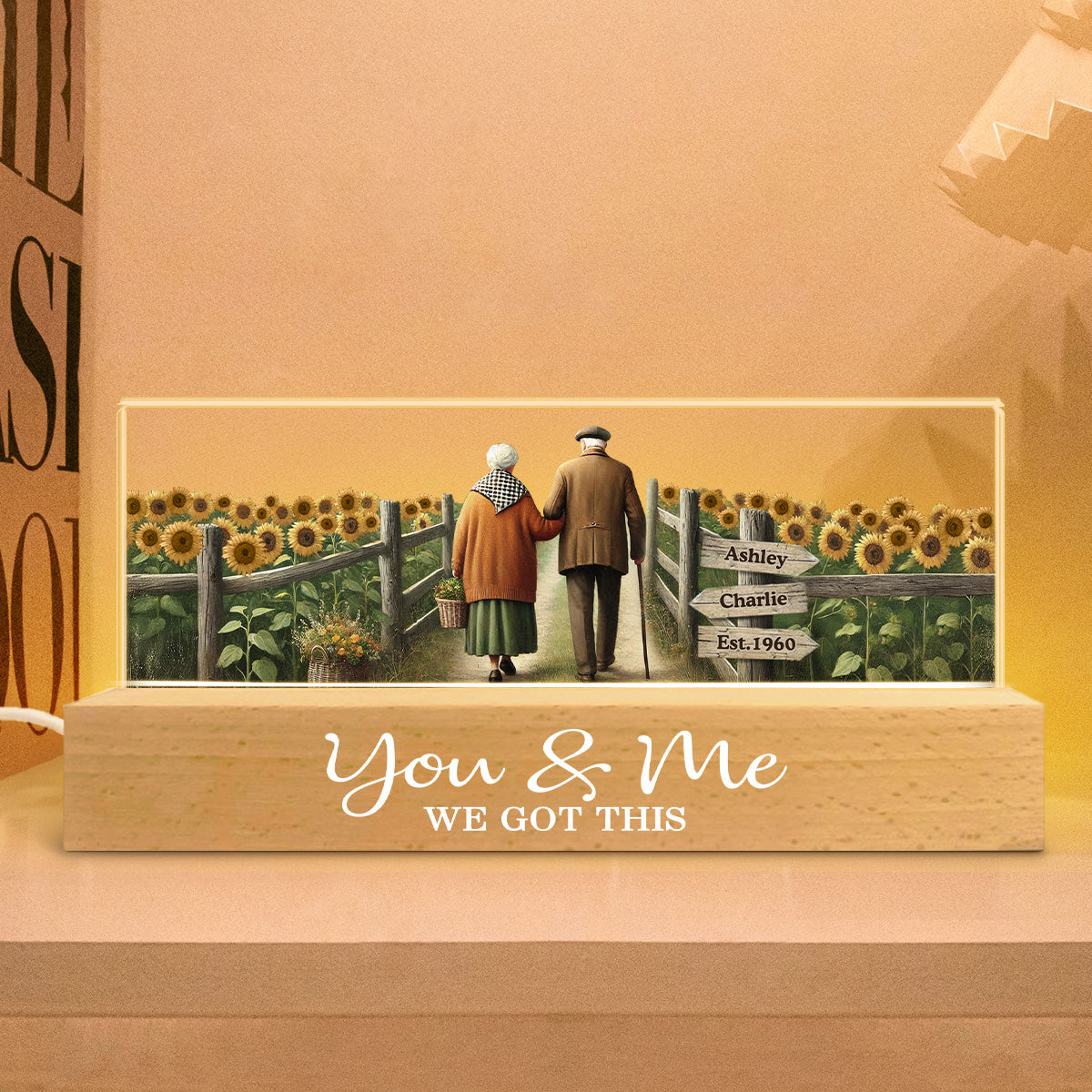 Old Couple Walking Growing Old Together Since Personalized Acrylic Block LED Night Light, Heartfelt Gift For Couple, For Him, For Her, Boyfriend, Girlfriend, Husband, Wife