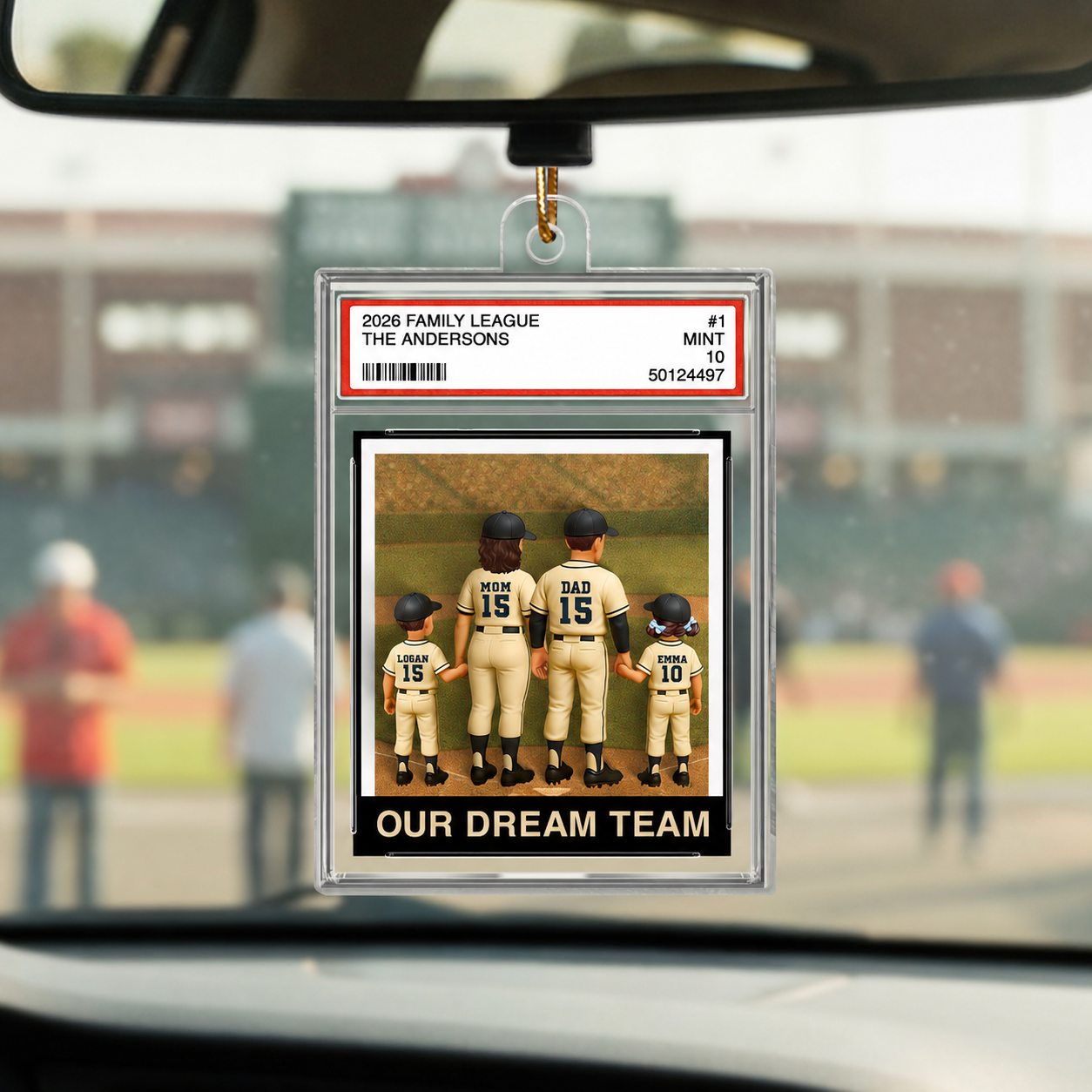 Baseball Family Couple & Kids Trading Card Style - Personalized Acrylic Ornament - Christmas Decor For Baseball Lovers