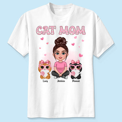 Cat Mom Pink Pattern Personalized Shirt,  Gift For Cat Mom