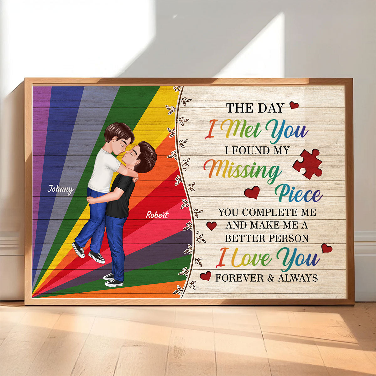 Colorful Wood Pallets The Day I Met You LGBTQ Couple Personalized Poster, Pride Month Gift