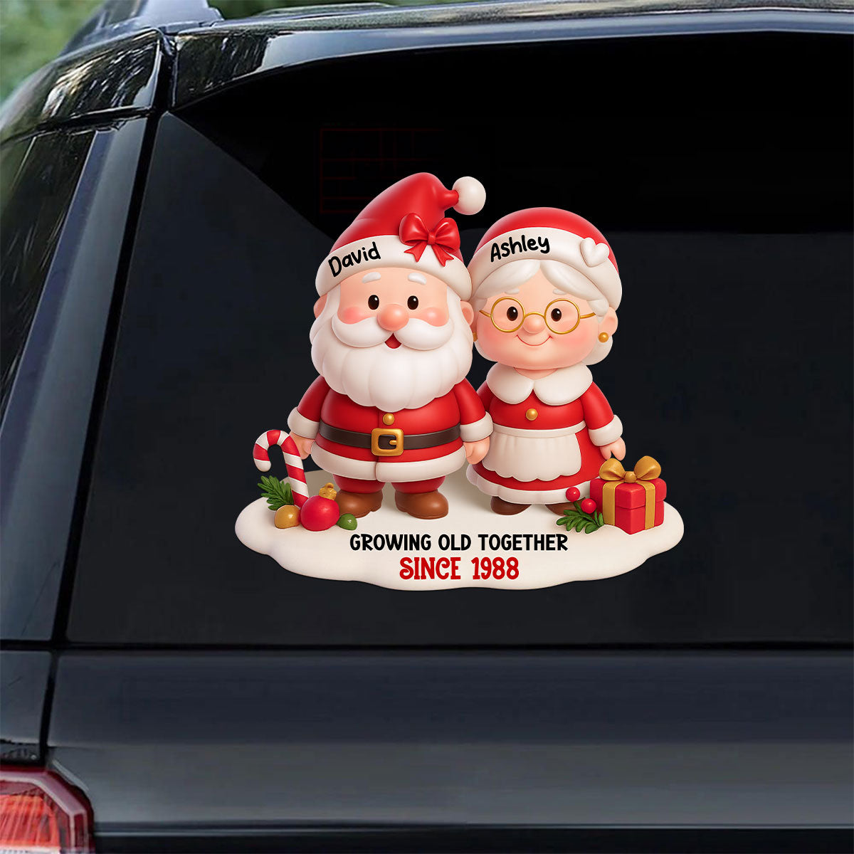 Santa Couple Growing Old Together Personalized Fridge Decal, Anniversary, Christmas Gift for him, Gift for her