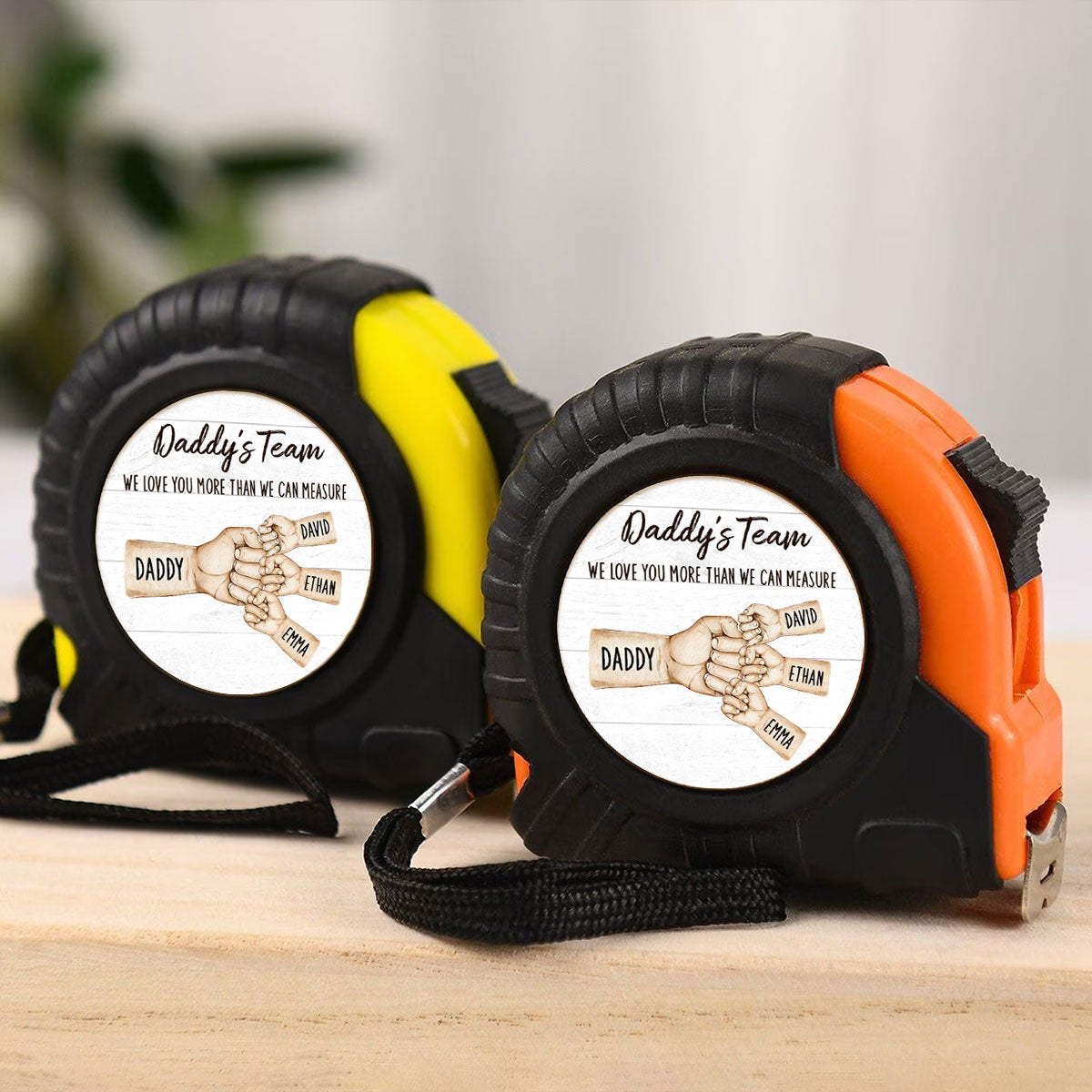 Daddy's Team Fist Bump We Love You More Than We Can Measure Personalized Tape Measure
