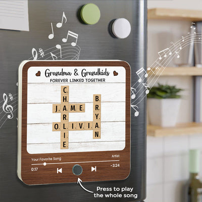 Grandma & Grandkids Forever Linked Together Crossword Puzzle Name Art Personalized Music Fridge Magnet, Heartfelt Gift For Mom For Grandma