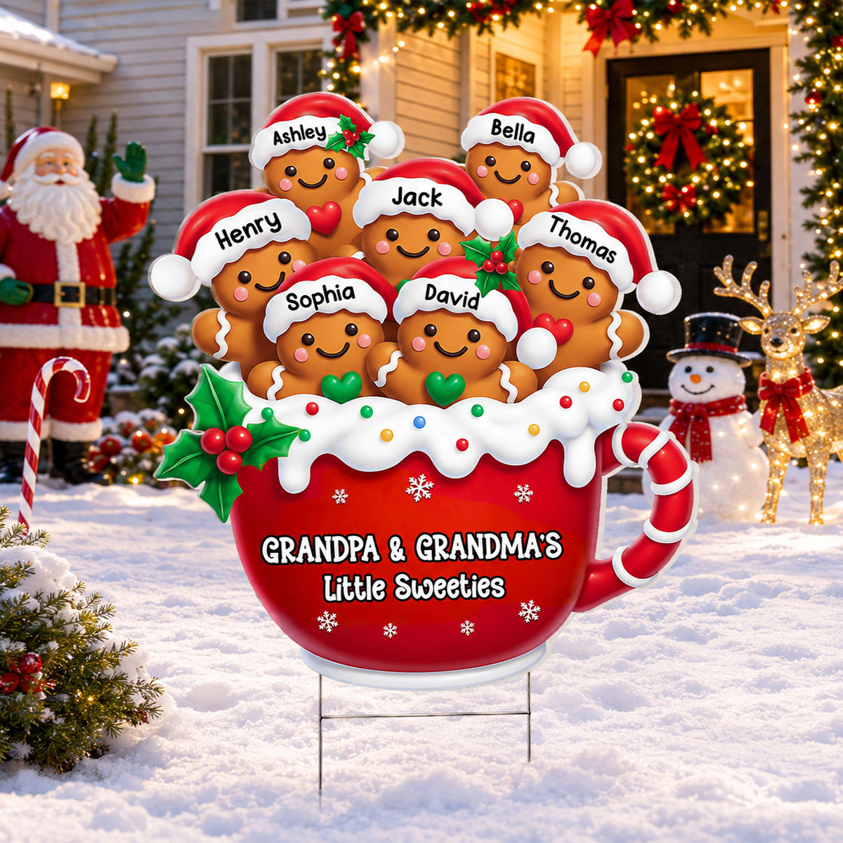 Christmas Gingerbread Grandpa Grandma Little Sweeties - Personalized Yard Sign - Christmas Decor For Grandparents