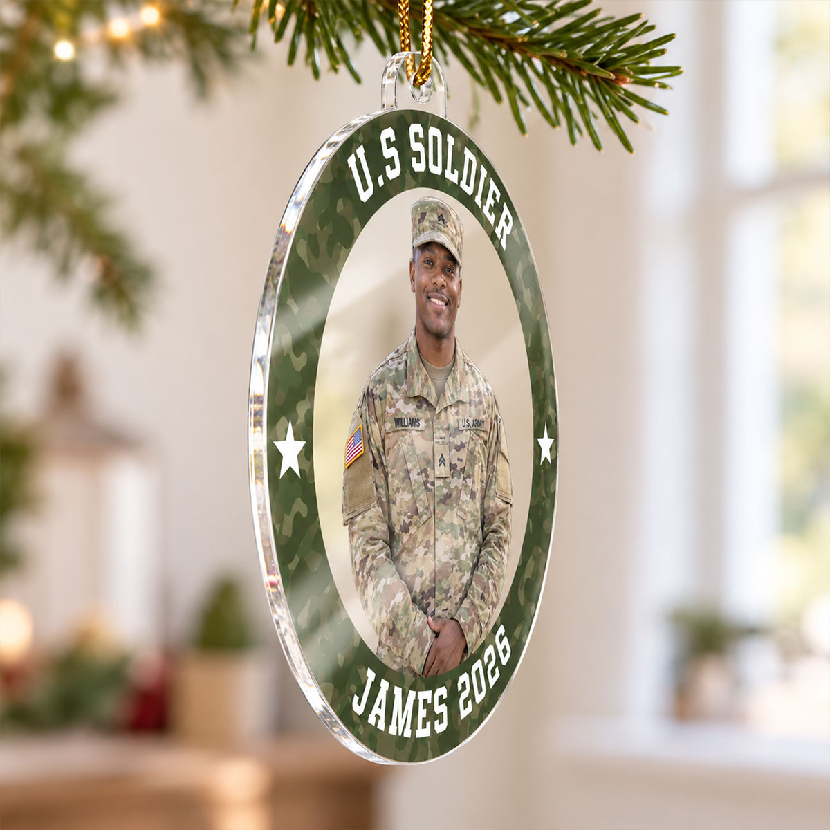 Custom Photo Army Uniform – Personalized Acrylic Ornament – Proud Army Mom Dad Keepsake, Christmas Gift for Military Family