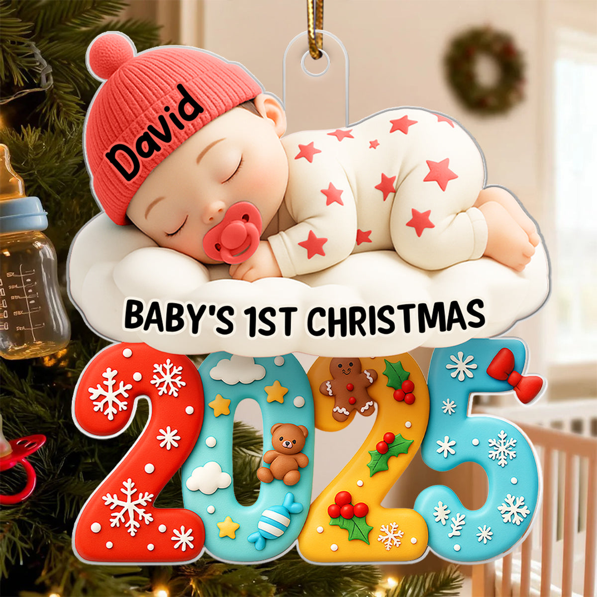Baby In The Cloud First Christmas - Personalized Acrylic Ornament - Heartwarming Christmas Gift For New Born, Baby