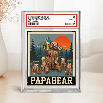 Papabear Dad & Kids Bear Retro Trading Card Style Personalized Acrylic Block Plaque